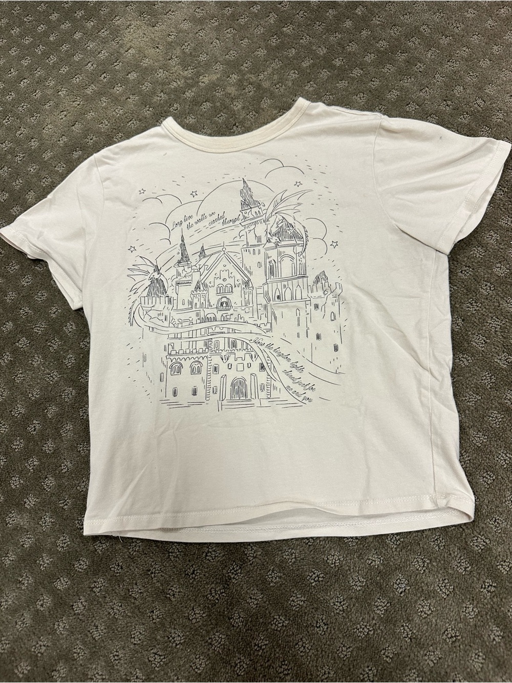 Taylor Swift White Graphic Crop Top with Castle Sketch